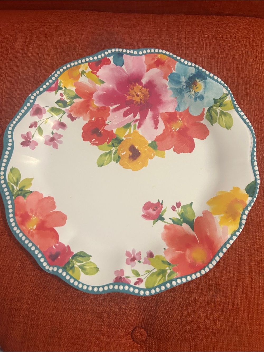 The Pioneer Woman Floral Scalloped Plate in Teal, Pink, Yellow, Blue & Green